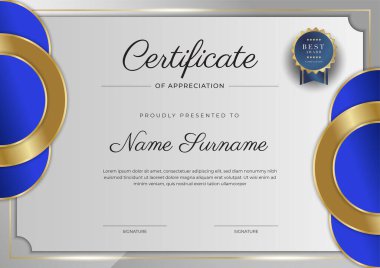 Modern mavi sertifika şablonu ve sınırı, ödül, diploma, onur, başarı, mezuniyet ve baskı için