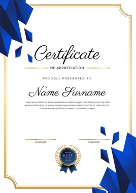Modern mavi sertifika şablonu ve sınırı, ödül, diploma, onur, başarı, mezuniyet ve baskı için