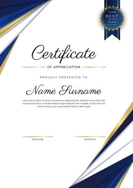 Modern mavi sertifika şablonu ve sınırı, ödül, diploma, onur, başarı, mezuniyet ve baskı için