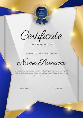 Modern mavi sertifika şablonu ve sınırı, ödül, diploma, onur, başarı, mezuniyet ve baskı için