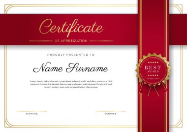 Modern kırmızı ve altın sertifika şablonu tasarımı