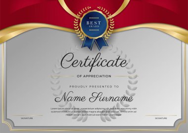 Modern kırmızı ve altın sertifika şablonu tasarımı