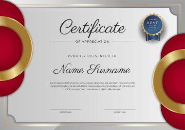 Modern kırmızı ve altın sertifika şablonu tasarımı