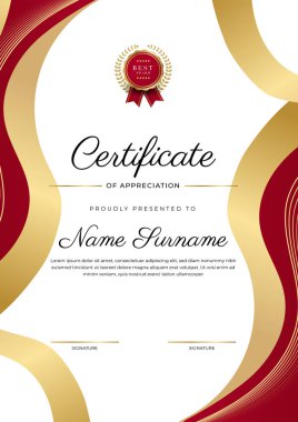 Modern kırmızı ve altın sertifika şablonu tasarımı