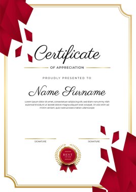 Modern kırmızı ve altın sertifika şablonu tasarımı
