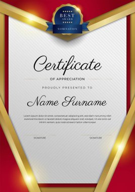 Modern kırmızı ve altın sertifika şablonu tasarımı