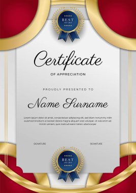 Modern kırmızı ve altın sertifika şablonu tasarımı