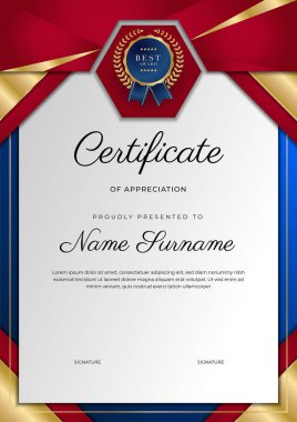 Modern kırmızı ve altın sertifika şablonu tasarımı