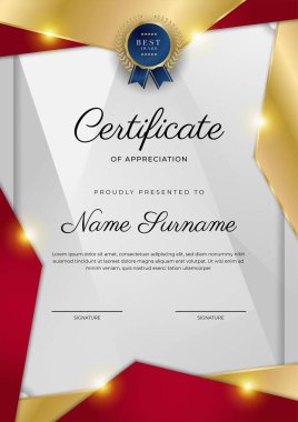 Modern kırmızı ve altın sertifika şablonu tasarımı