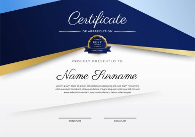 Modern mavi sertifika şablonu ve sınırı, ödül, diploma, onur, başarı, mezuniyet ve baskı için