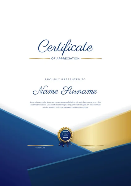 Modern Mavi Sertifika Şablonu Sınırı Ödül Diploma Onur Başarı Mezuniyet — Stok Vektör