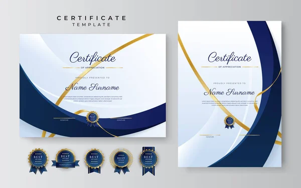 Modèle Certificat Bleu Moderne Frontière Pour Attribution Diplôme Honneur Réalisation — Image vectorielle