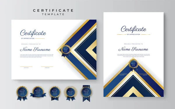 Modèle Certificat Bleu Moderne Frontière Pour Attribution Diplôme Honneur Réalisation — Image vectorielle