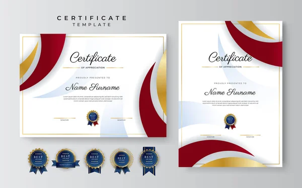 現代的なエレガントな赤と金の卒業証書の証明書テンプレートのデザイン — ストックベクタ