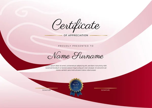 Design Modelo Certificado Diploma Elegante Moderno Vermelho Ouro —  Vetores de Stock