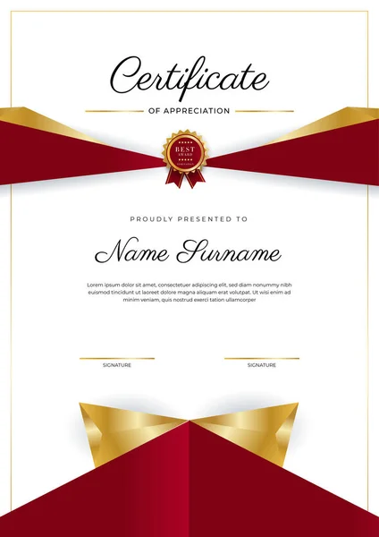 Design Moderno Elegante Modello Certificato Diploma Rosso Oro — Vettoriale Stock