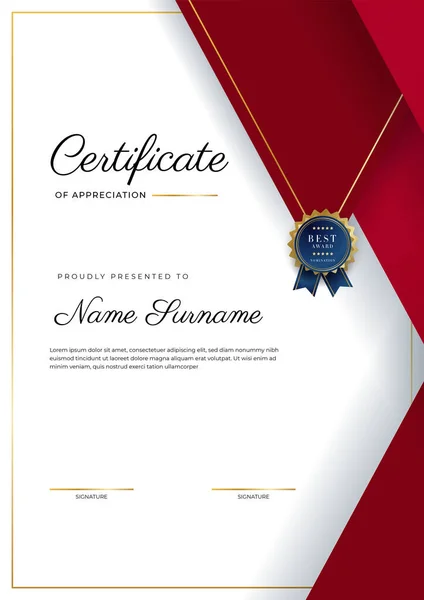 Modern Elegant Red Gold Diploma Certificate Template Design — Stock Vector