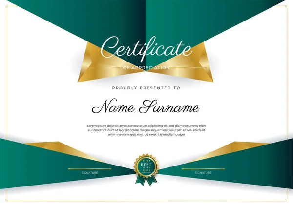 Modern Dark Green Gold Business Certificate Design Template Professional Style — Stock Vector