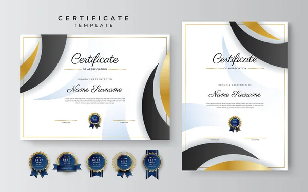 Black Gold Certificate Achievement Border Template Luxury Badge Modern Line — ストックベクタ