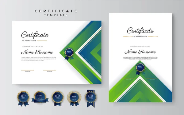 Современный Элегантный Синий Зеленый Шаблон Сертификата — стоковый вектор