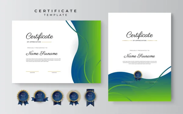 Modern Elegant Blå Och Gröna Diplom Certifikat Mall — Stock vektor