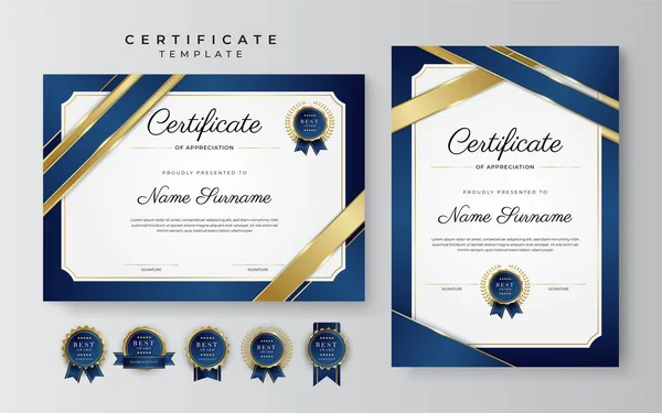 Modern mavi sertifika şablonu ve sınırı, ödül, diploma, onur, başarı, mezuniyet ve baskı için