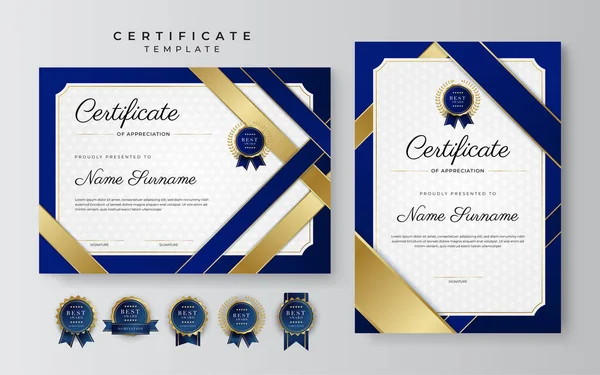 Modern Blue Certificate Template Border Award Diploma Honor Achievement Graduation — Stock Vector