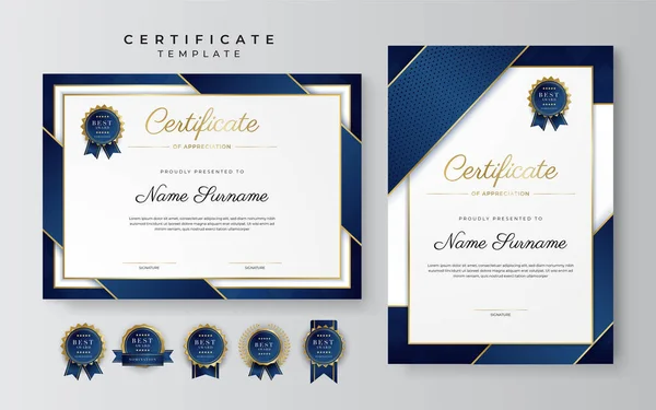 Modern mavi sertifika şablonu ve sınırı, ödül, diploma, onur, başarı, mezuniyet ve baskı için