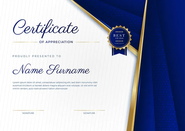 Modern Blue Certificate Template Border Award Diploma Honor Achievement Graduation — Stock Vector