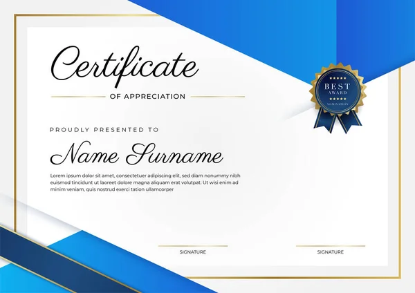 Modelo Certificado Azul Moderno Fronteira Para Prêmio Diploma Honra Realização — Vetor de Stock