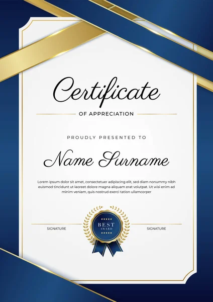 Modelo Certificado Azul Moderno Fronteira Para Prêmio Diploma Honra Realização — Vetor de Stock