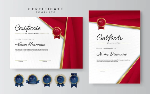 Moderní Elegantní Design Šablony Certifikátu Červené Zlaté Barvy — Stockový vektor