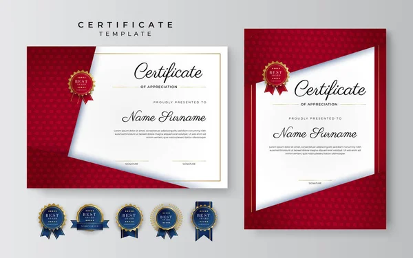 Design Moderno Elegante Modello Certificato Diploma Rosso Oro — Vettoriale Stock