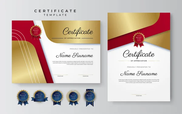 Diseño Moderno Elegante Plantilla Certificado Diploma Rojo Oro — Archivo Imágenes Vectoriales