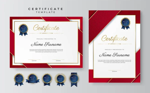 Design Modelo Certificado Diploma Elegante Moderno Vermelho Ouro — Vetor de Stock