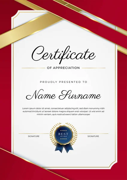 Modern Elegant Rood Goud Diploma Certificaat Template Ontwerp — Stockvector