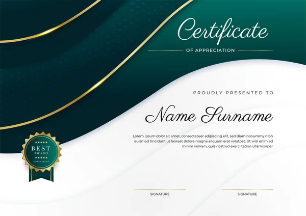 Modern Dark Green Gold Business Certificate Design Template Professional Style — Stock Vector