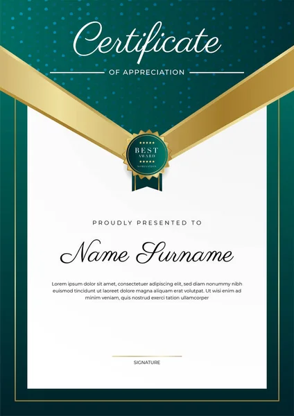 Современный Темно Зеленый Золотой Бизнес Сертификат Дизайн Шаблон Профессиональном Стиле — стоковый вектор