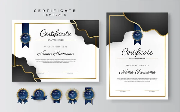 Zwart Goud Certificaat Van Prestatie Border Template Met Luxe Badge — Stockvector