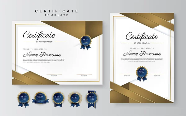Premium Złoty Certyfikat Osiągnięcia Szablonu Granicy Luksusową Odznaką Nowoczesnym Wzorem — Wektor stockowy