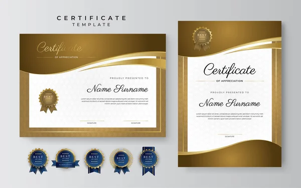 Modèle Frontière Certificat Réussite Premium Avec Badge Luxe Motif Ligne — Image vectorielle