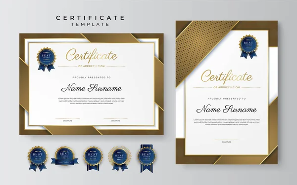 Certificato Oro Premium Modello Bordo Realizzazione Con Distintivo Lusso Modello — Vettoriale Stock