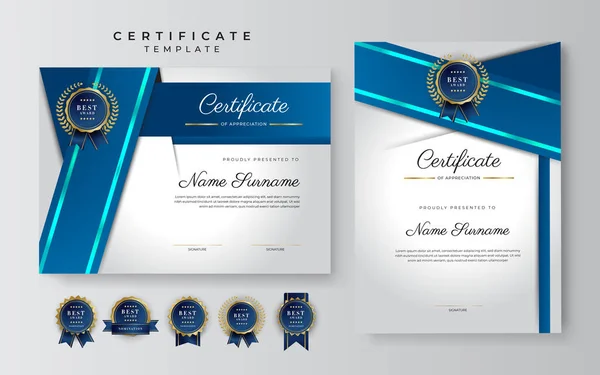 Moderní Modrý Certifikát Šablony Ohraničení Pro Vyznamenání Diplom Čest Úspěch — Stockový vektor