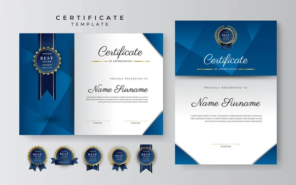 Modèle Certificat Bleu Moderne Frontière Pour Attribution Diplôme Honneur Réalisation — Image vectorielle