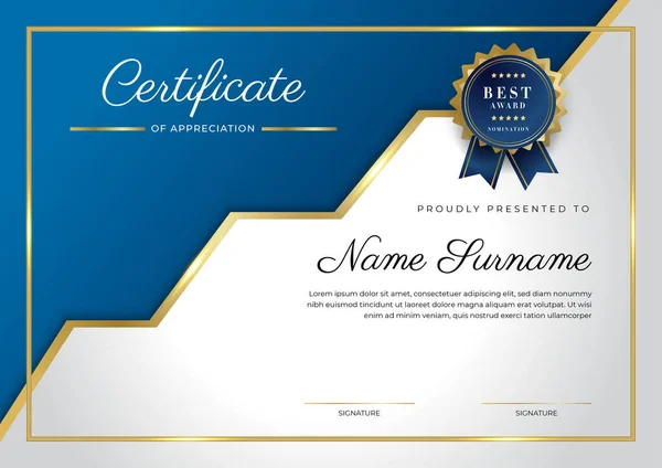 Modern Blå Certifikat Mall Och Gräns För Tilldelning Diplom Ära — Stock vektor