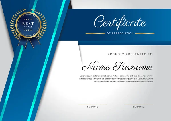 Modern Blue Certificate Template Border Award Diploma Honor Achievement Graduation — Stock Vector
