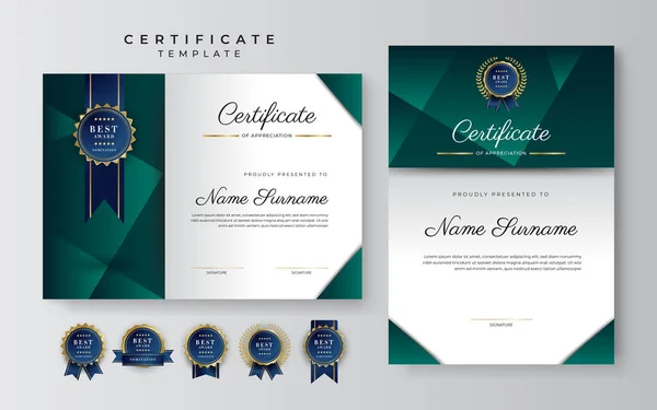 Modern Dark Green Gold Business Certificate Design Template Professional Style — Stock Vector