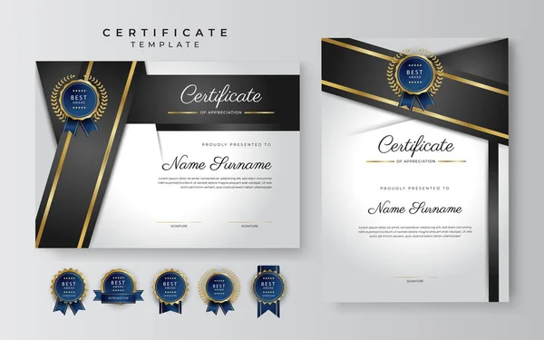 Black Gold Certificate Achievement Border Template Luxury Badge Modern Line — ストックベクタ