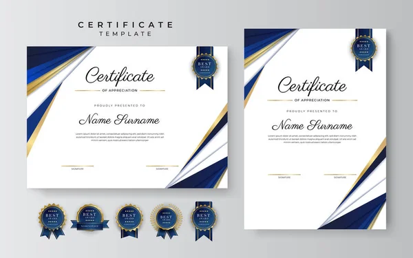 现代蓝色证书模板和边框 用于奖励 毕业和印刷 — 图库矢量图片