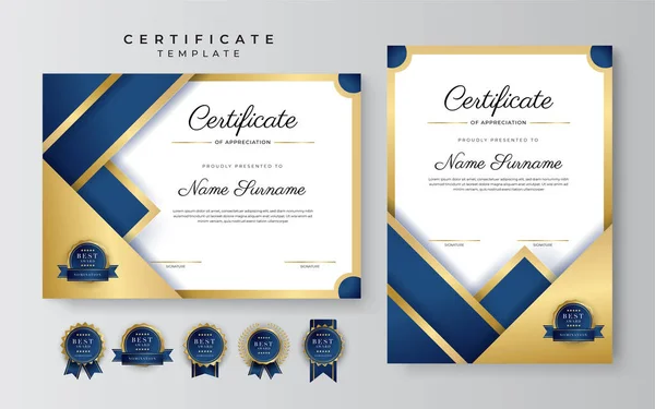 Modern Blue Certificate Template Border Award Diploma Honor Achievement Graduation — Stock Vector